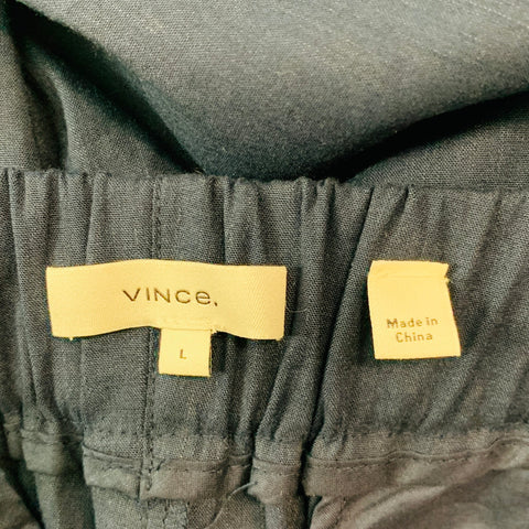 VINCE Pantalones de vestir sin cordones de mezcla de lino azul marino talla L