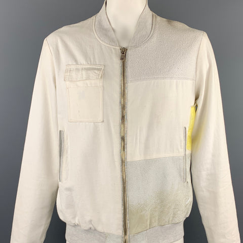 LONGJOURNEY Size L Off White Mixed Materials Cotton Blend Bomber Jacket