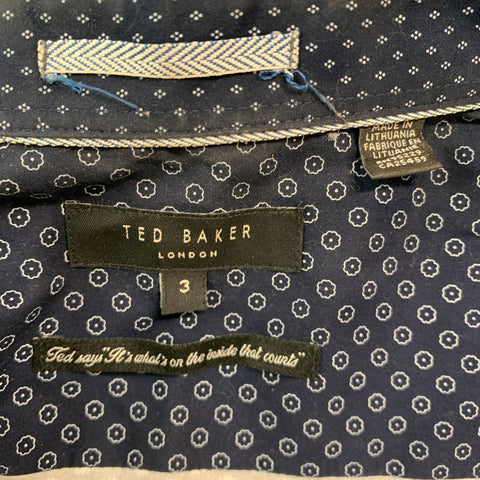 TED BAKER Size M Green Blue White Floral Cotton Elastane Long Sleeve Shirt
