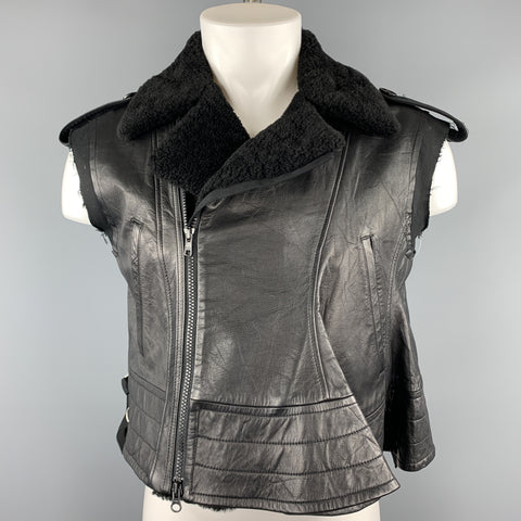YOHJI YAMAMOTO Size M Black Leather Solid Sheep Skin Biker Vest (Outerwear)