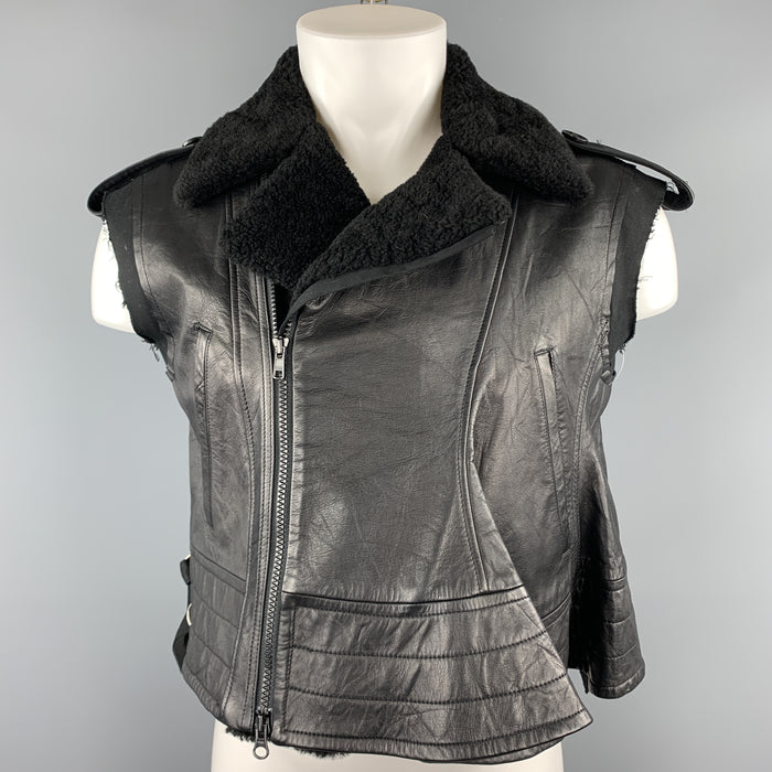 YOHJI YAMAMOTO Size M Black Leather Solid Sheep Skin Biker Vest (Outerwear)