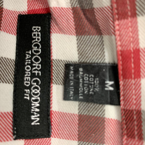BERGDORF GOODMAN Size M Red White Brown Checkered Cotton Long Sleeve Shirt