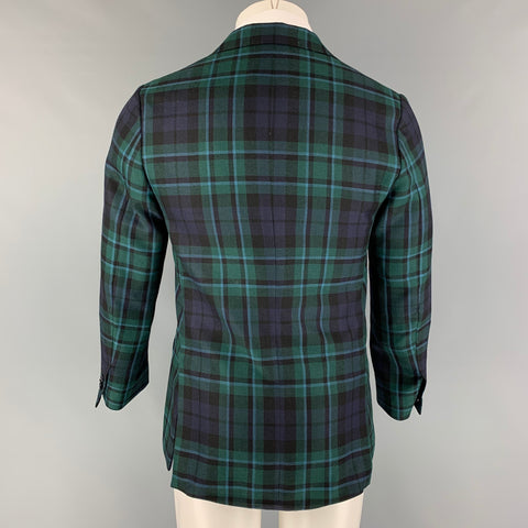 MASSIMO PIOMBO Size 36 Green Navy Plaid Virgin Wool Alpaca Sport Coat