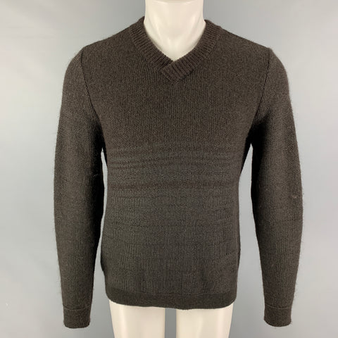 STEPHAN SCHNEIDER Size L Brown Grey Textured Wool Blend V-Neck Sweater
