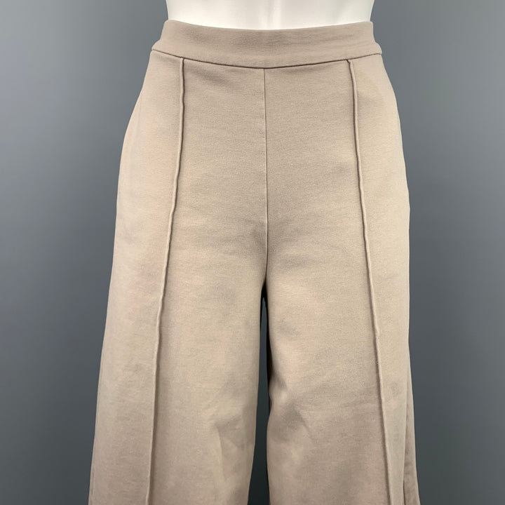 ANTEPRIMA Size 8 Khaki Cotton Blend Cropped Wide Leg High Waisted Casual Pants