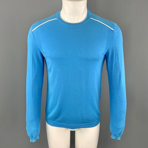 PRADA Talla XS Suéter tipo jersey con ribete blanco y cuello redondo de algodón color aguamarina
