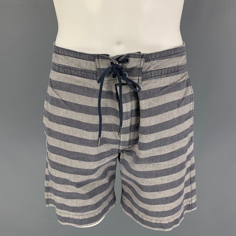 RRL by RALPH LAUREN Size 33 Grey Blue Stripe Cotton Drawstring Shorts