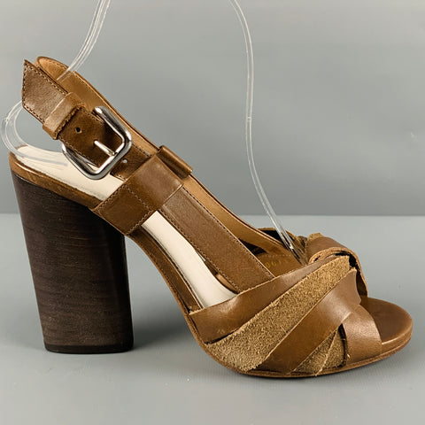 MAISON MARGIELA Size 9 Brown Taupe Leather Chunky Heel Sandals
