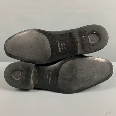 SALVATORE FERRAGAMO Size 9.5 Black Leather Penny Loafers