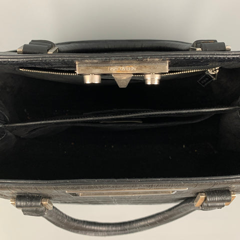 SAINT LAURENT Black Embossed Alligator Tote Handbag