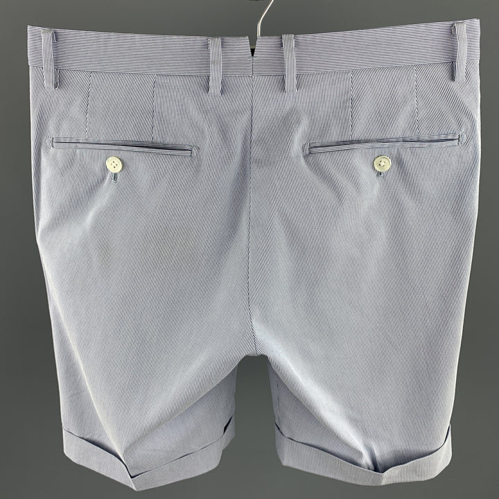 BARNEYS Size 30 Navy & White Seersucker Cotton Blend Zip Fly Shorts