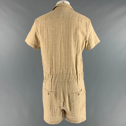 MR. TURK Size M Beige Cream Herringbone Cotton  Linen Jumpsuits