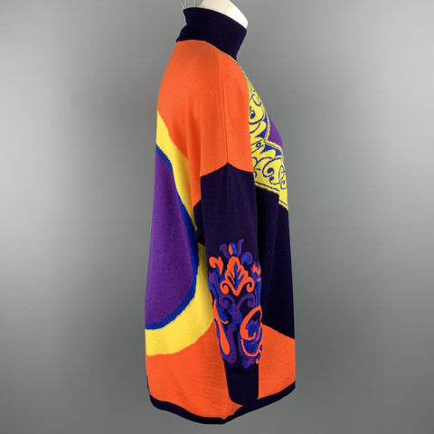 GIANNI VERSACE 1980's Purple Orange Green & Yellow Baroque Wool Sweater