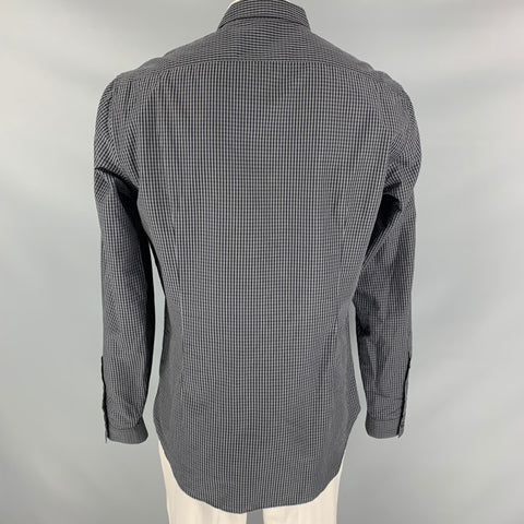 BURBERRY PRORSUM Size XL Grey Gingham Hidden Buttons Long Sleeve Shirt