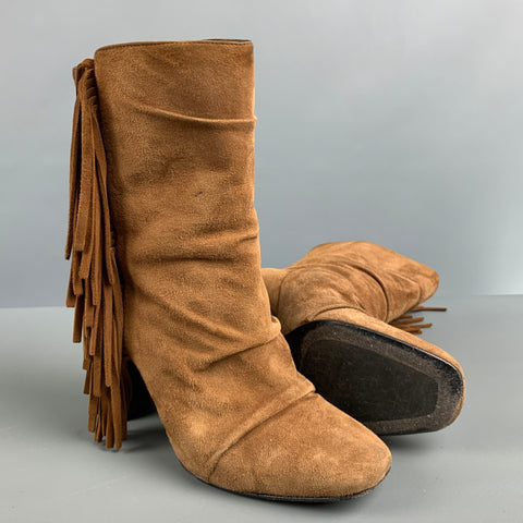 GIUSEPPE ZANOTTI Talla 7.5 Botas de tacón grueso con flecos de ante marrón