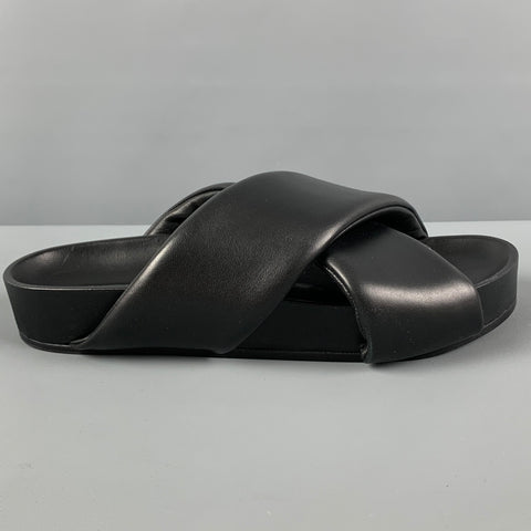 JIL SANDER Size 10 Black Leather Slip On Sandals