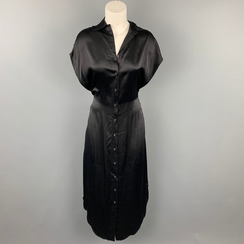 R13 Size XS Black Satin Silk Dropped Sleeves Shirt Dress