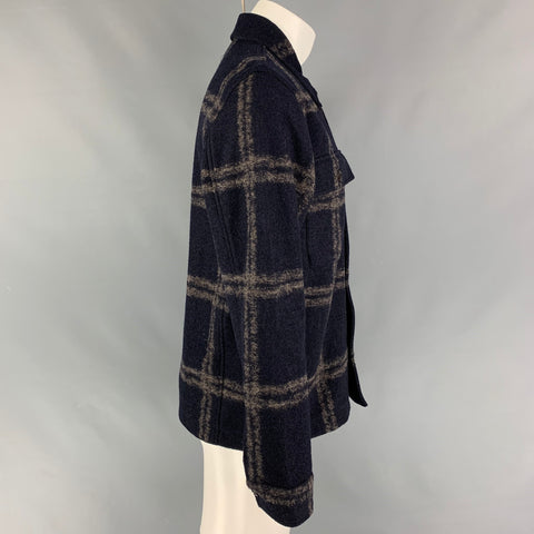 TODD SNYDER Size S Navy Grey Plaid Wool Blend Long Sleeve Shirt