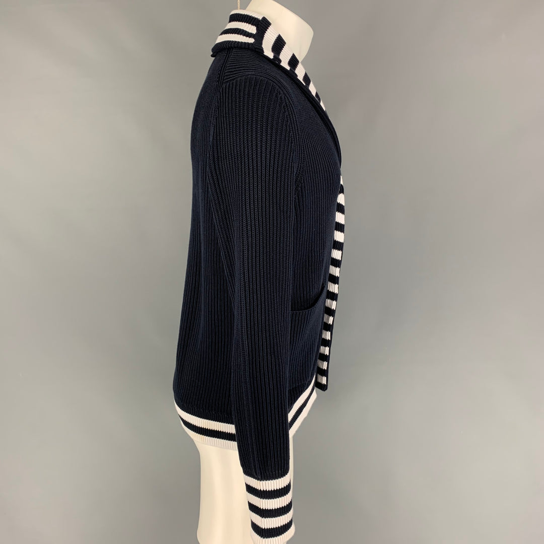 BLACK FLEECE Size M Navy White Knit Shawl Collar Cardigan