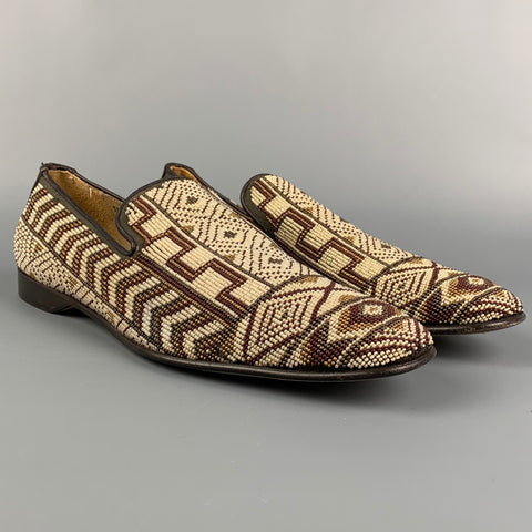 DONALD J PLINER Size 11.5 Taupe & Brown Beaded Leather Slip On Loafers