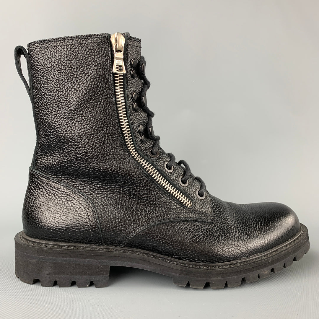 DRIES VAN NOTEN Size 9.5 Black Pebble Grain Leather Ankle Boots