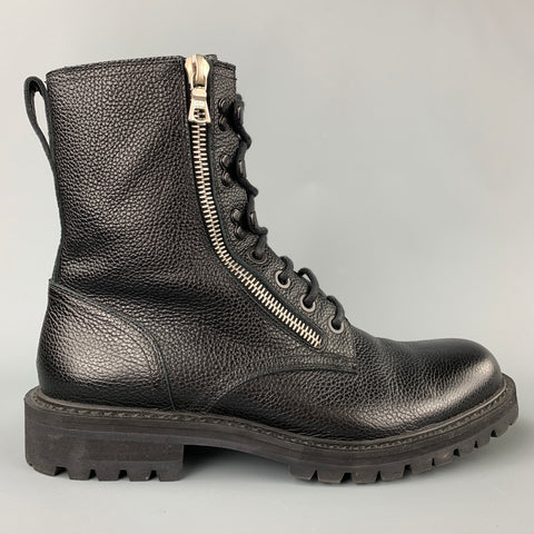 DRIES VAN NOTEN Size 9.5 Black Pebble Grain Leather Ankle Boots