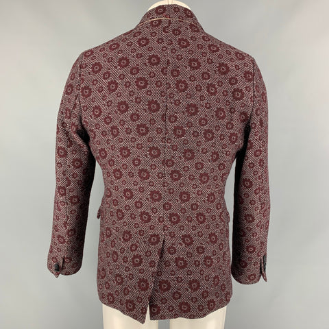VOON Burgundy & White Floral Wool Blend Single Breasted Sport Coat