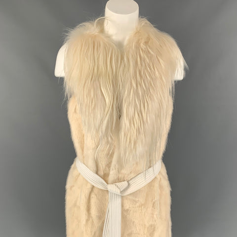 J.MENDEL Chaleco con cinturón de piel de visón, zorro y cabra de seda color crema talla S
