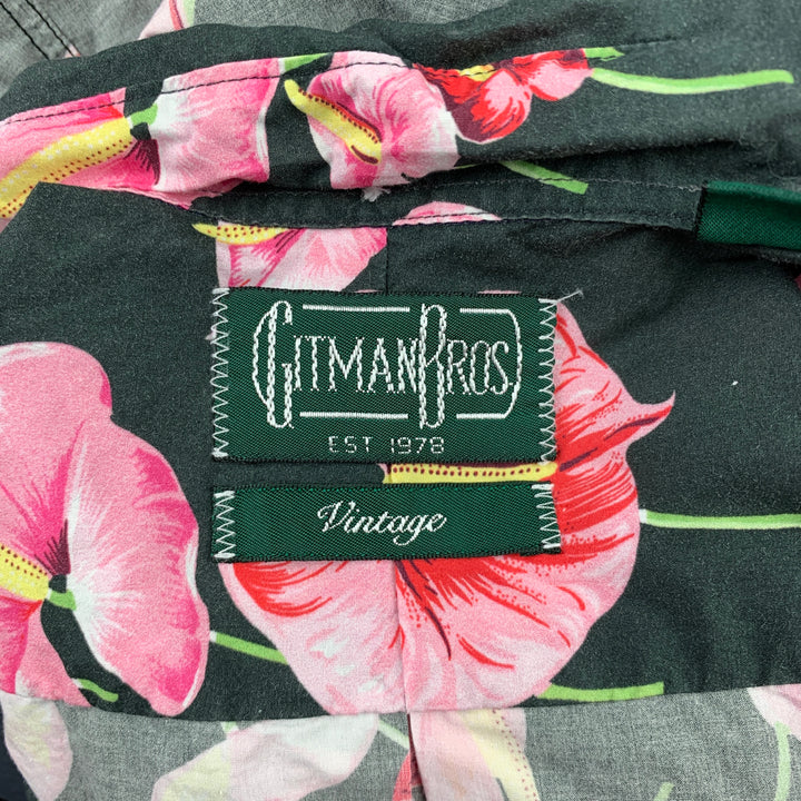 GITMAN VINTAGE Talla M Camisa de manga corta con botones de algodón floral negro y rosa