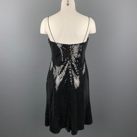 GIORGIO ARMANI Talla 6 Vestido negro con tirantes finos en mezcla de poliéster y lentejuelas