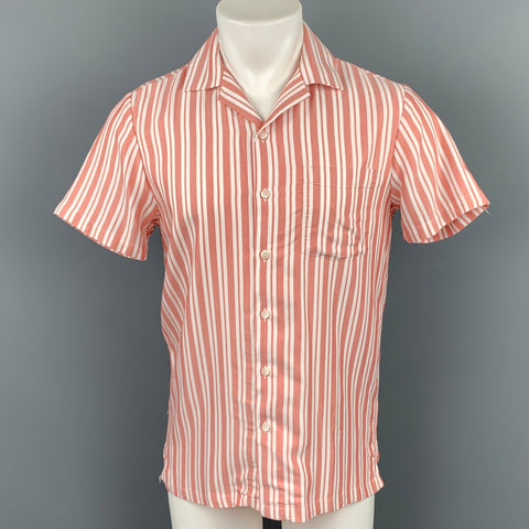 ONIA Size S Red & White Stripe Viscose / Polyester Short Sleeve Shirt