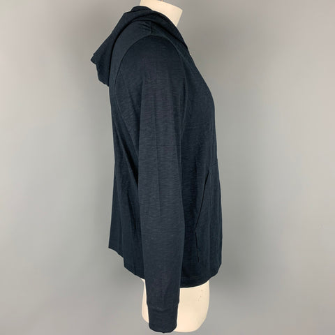 THEORY Size XL Navy Cotton Zip Up Hooded Sweatshirt