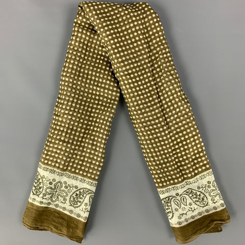 PAUL TAYLOR Olive White Print Cotton Scarf