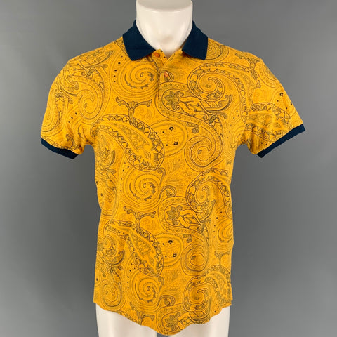 ETRO Size S Yellow Blue Paisley Cotton Buttoned Polo