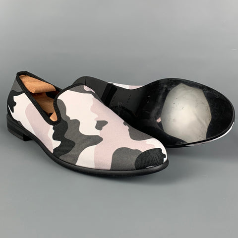 DUKE + DEXTER Size 11 Grey White Camouflage Canvas Slip On Loafers