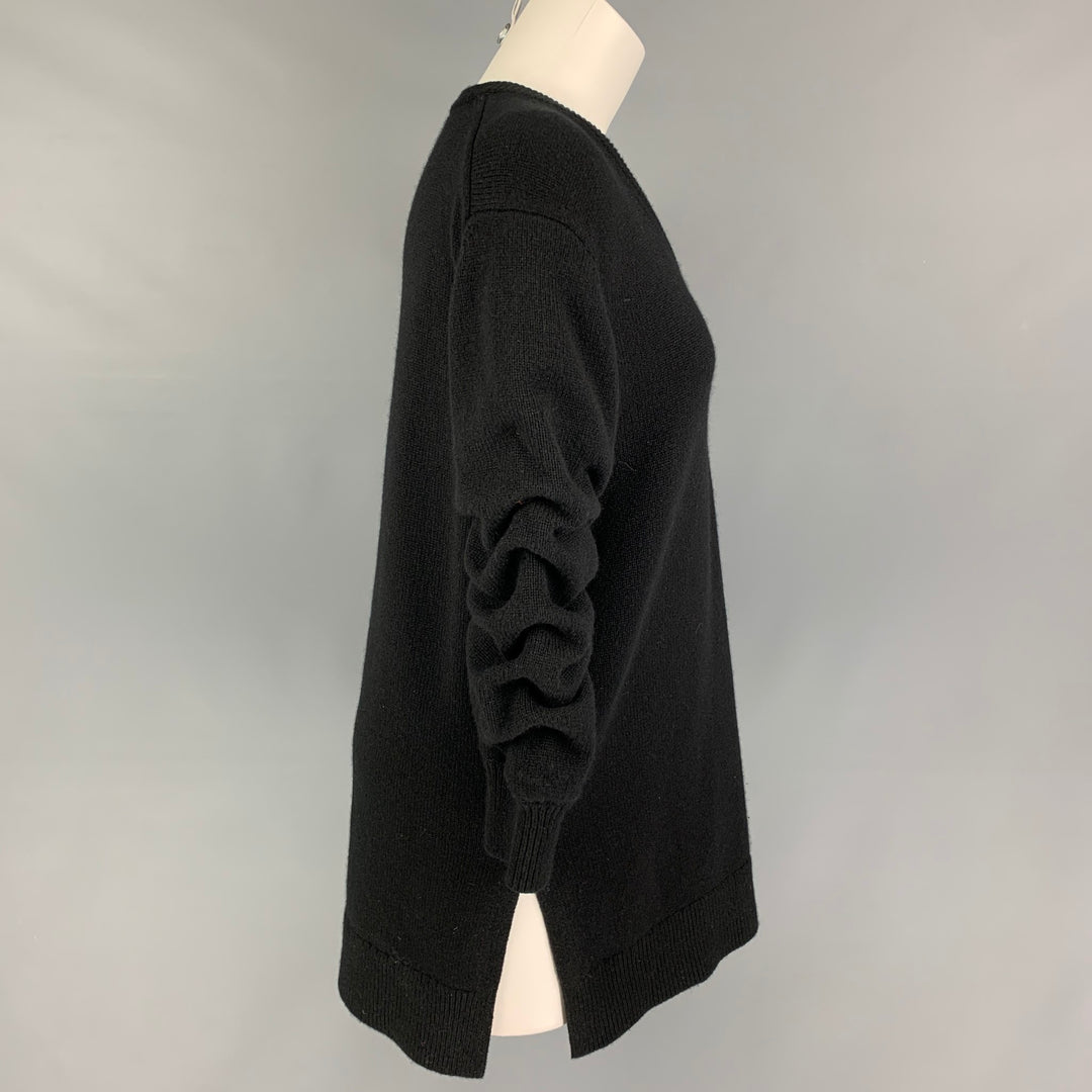 MICHAEL KORS COLLECTION Size M Black Cashmere Ruched V-Neck Sweater