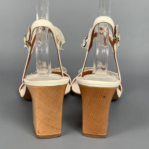 LANVIN Size 9 White Natural Rhinestone Leather Strappy Sandals