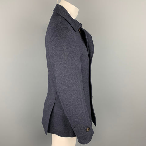 BRUNELLO CUCINELLI Size 40 Navy Cashmere Double Breasted Peacoat