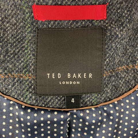 TED BAKER Chaleco de lana con panel de ventana gris marrón talla L (interior)