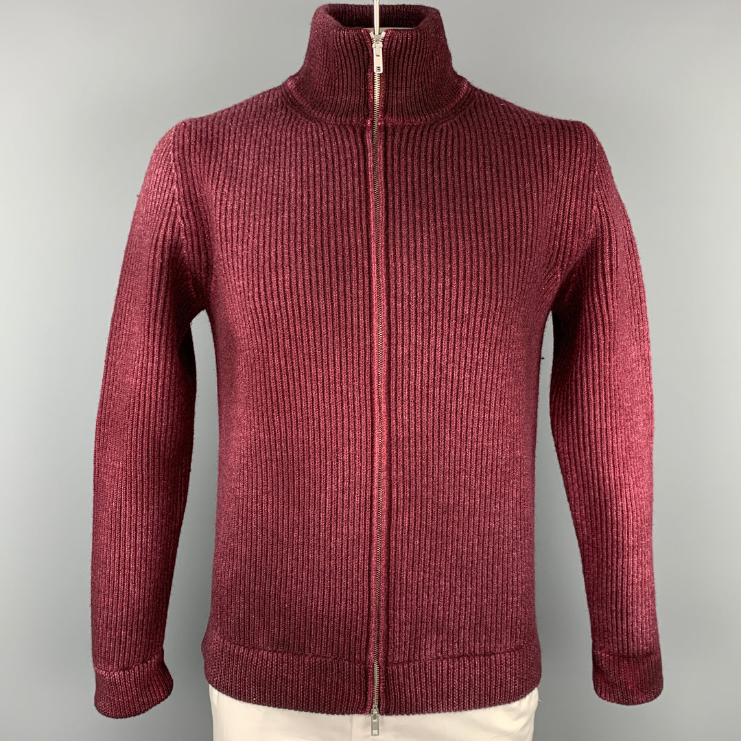 MAISON MARGIELA Size L Burgundy Knit Wool Zip Up Cardigan Jacket