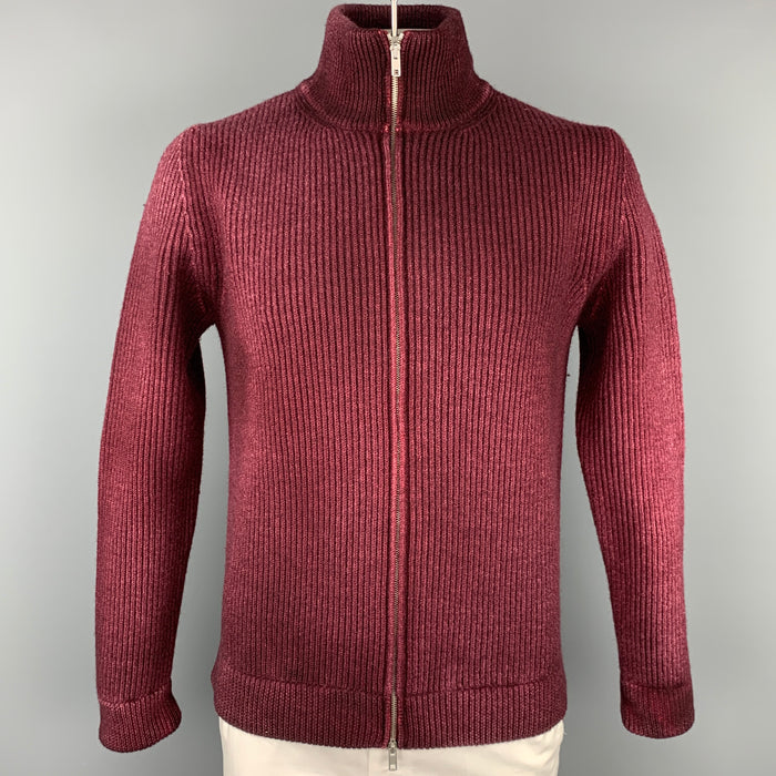 MAISON MARGIELA Size L Burgundy Knit Wool Zip Up Cardigan Jacket