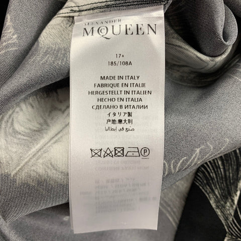 ALEXANDER MCQUEEN FW 17 Size XL Black White Print Silk Button Up Long Sleeve Shirt