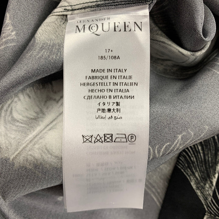 ALEXANDER MCQUEEN FW 17 Size XL Black White Print Silk Button Up Long Sleeve Shirt
