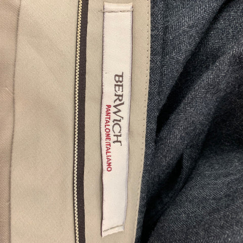 BERWICH Size 28 Grey Herringbone Wool Pleated Dress Pants