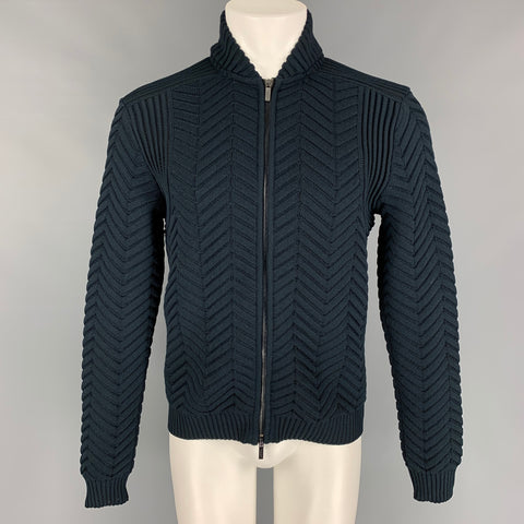 CALVIN KLEIN COLLECTION Size M Navy Knitted Polyester Zip Up Jacket
