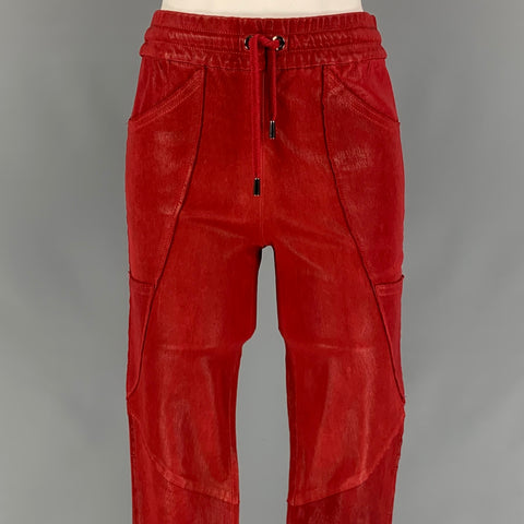 ISABEL MARANT Talla 4 Pantalones casuales con cordón de cuero rojo