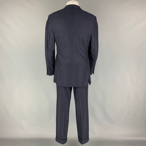 ERMENEGILDO ZEGNA Size 40 Navy Blue Chalkstripe Wool Cashmere Suit