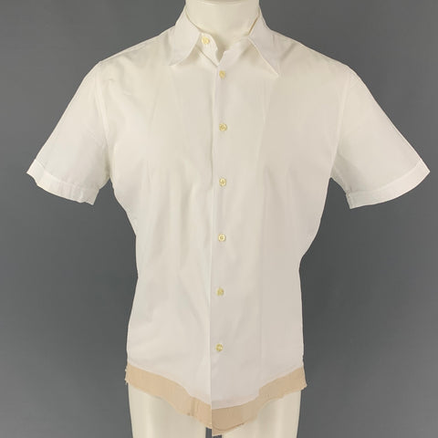 PAUL SMITH Size M White Contrast Trim Cotton Raw Edge Short Sleeve Shirt