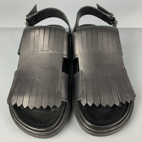 MARNI Size 11 Black Leather Eyelash Sandals