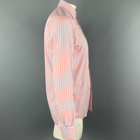 PRADA Size M Red White Blue Stripe Cotton Button Up Long Sleeve Shirt